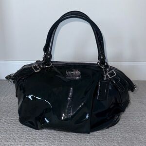 Coach Navy Black Dark Green Patent Leather Women's satchel Bag Purse